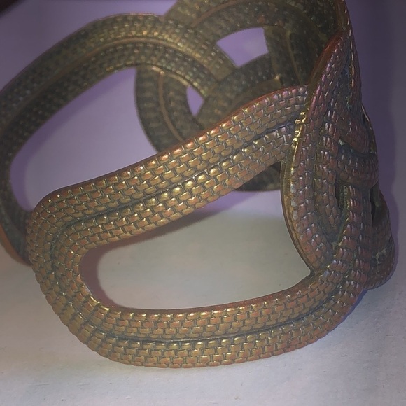 Vintage Brass Tone Retro Boho Chunky Wide Cuff Bracelet - Picture 3 of 6